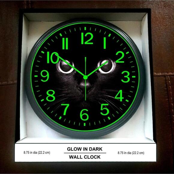 Black Cat Glow in the Dark Wall Clock New! - Picture 2 of 4